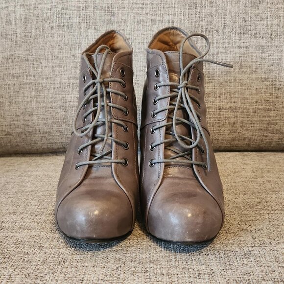 Nine West Gray Leather High Heel Ankle Boot - Picture 2 of 6